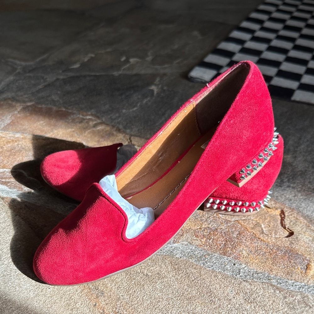 DV dolce vita Red Suede Studded Women's Loafers 6.5